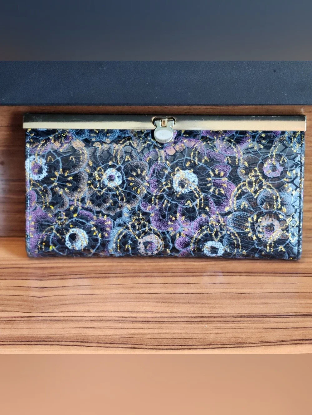 Next Floral Snake Print Gold Frame Clutch Wallet